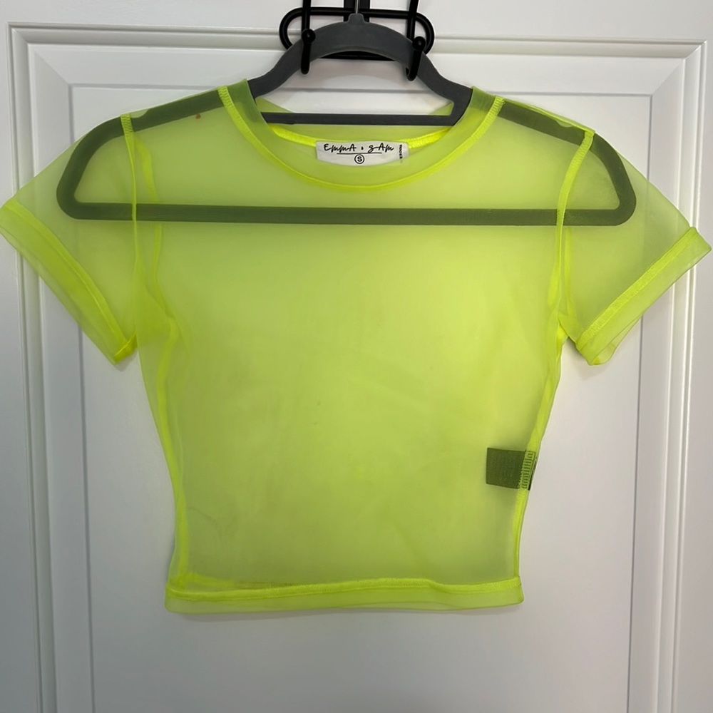 Neon yellow mesh crop